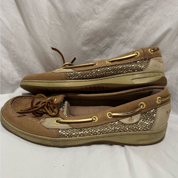 Sperry size 8 Women's angelfish Brown and Gold boat shoe Loafers - Picture 9 of 13